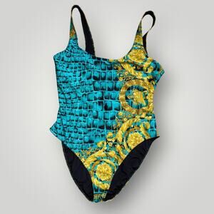 Versace Underwear Blue & Yellow Barrocodile Swimsuit